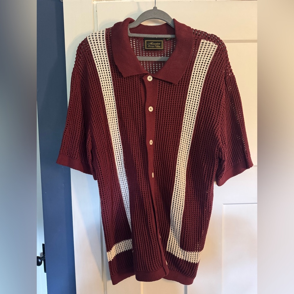 🧶 Massive Luxury Edition Knit Polo – Size L – Retro Mesh Perfection 🍷